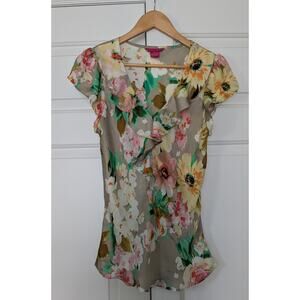 Sunny Leigh Floral Ruffle Front Blouse